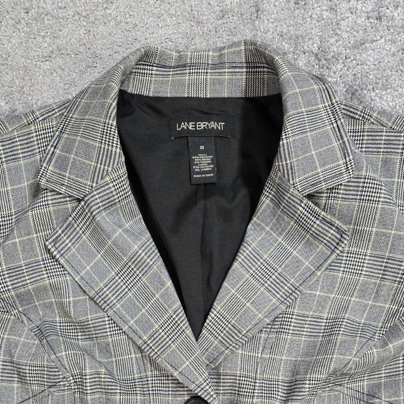 Lane Bryant Gray Plaid Mini Houndstooth Blazer Pleated Cuffs Academia Preppy - Picture 4 of 8